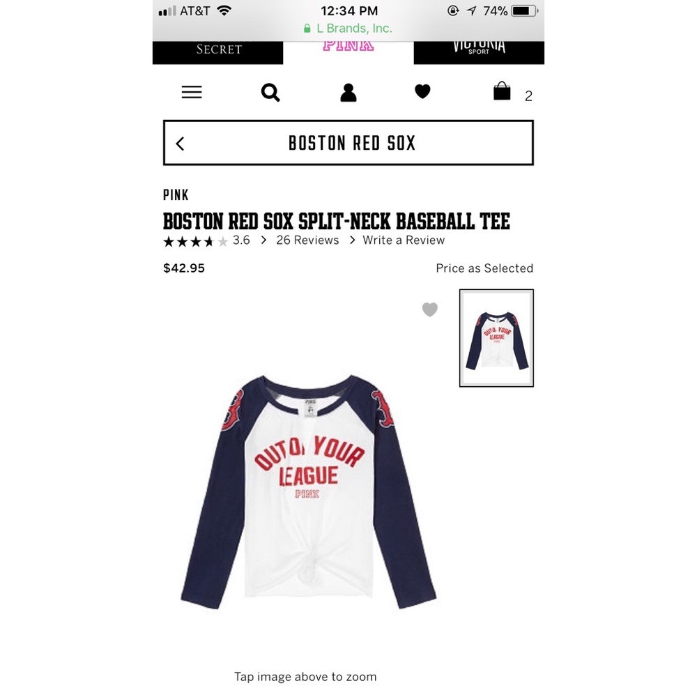 PINK MLB Red Sox Shirt